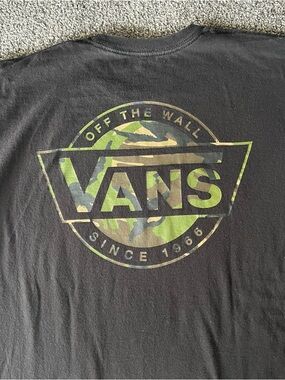 Vans Black Tee with Green Camo Logo